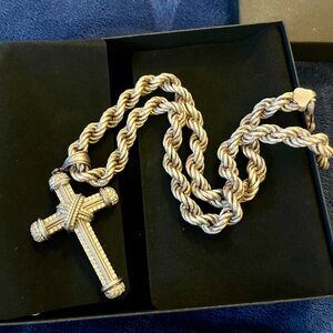 Beautiful 10mm Italian .925 Sterling Silver Necklace & Cross Pendant 22inches.
